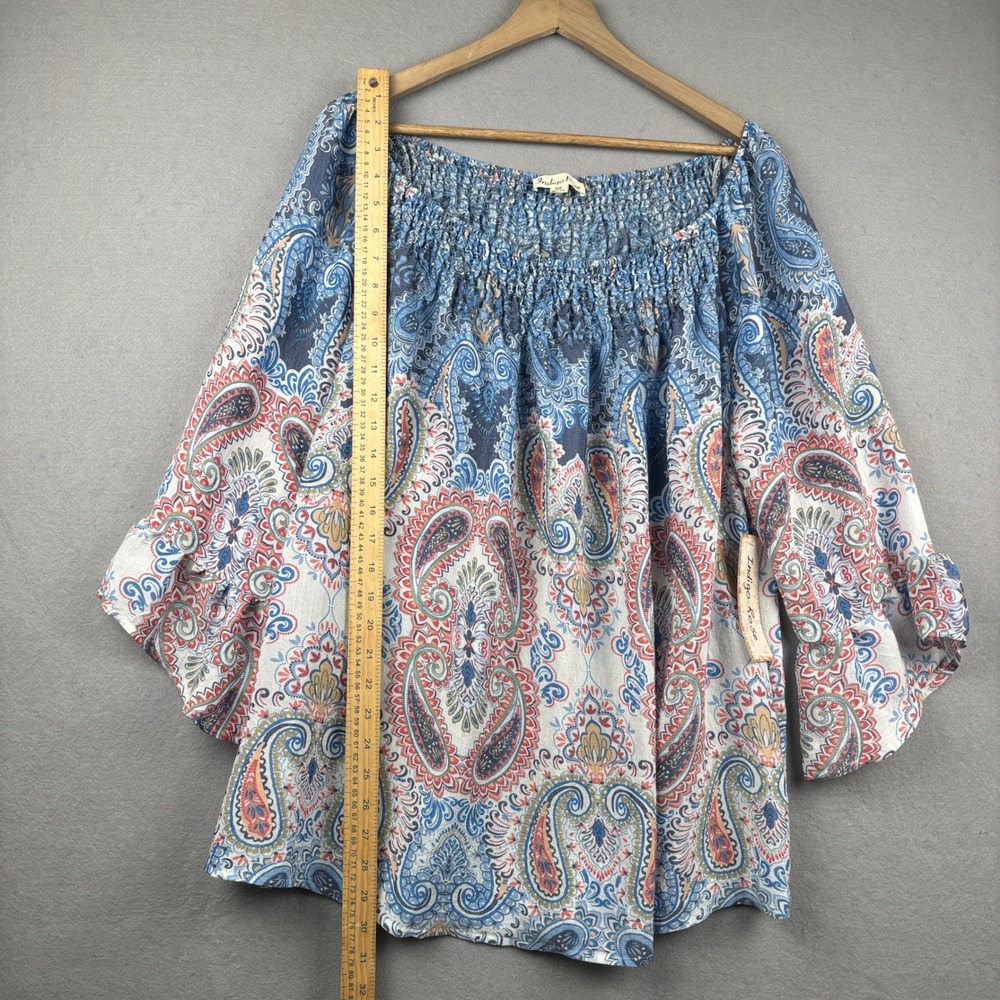 Indigo Rose Peasant Top Womens 3X Paisley Smocked Bell Sleeve Boho Blouse - Picture 10 of 13